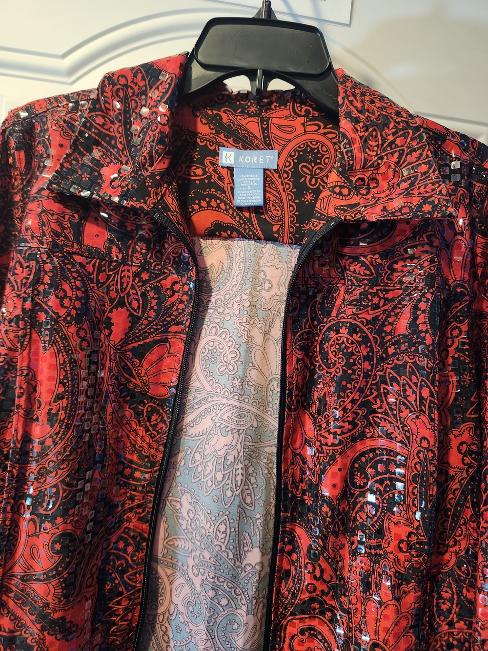 Vitage Koret Red and Black Paisley Jacket Embellished w/ Sequins - Womens Size S